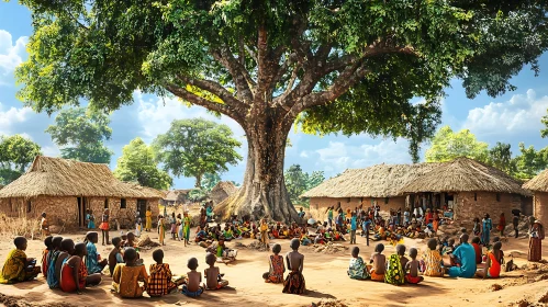 Community Meeting in Traditional African Village