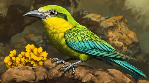Vivid Bird Perched on Rocks