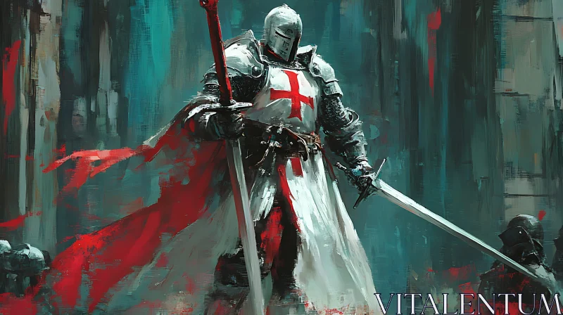 AI ART Armored Knight with Swords