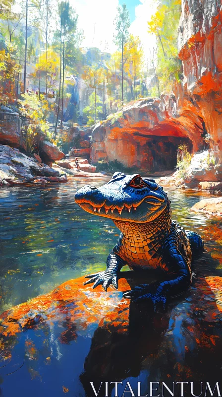 Tranquil Alligator Landscape AI Image