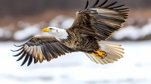 Eagle Soaring Through Winter Sky