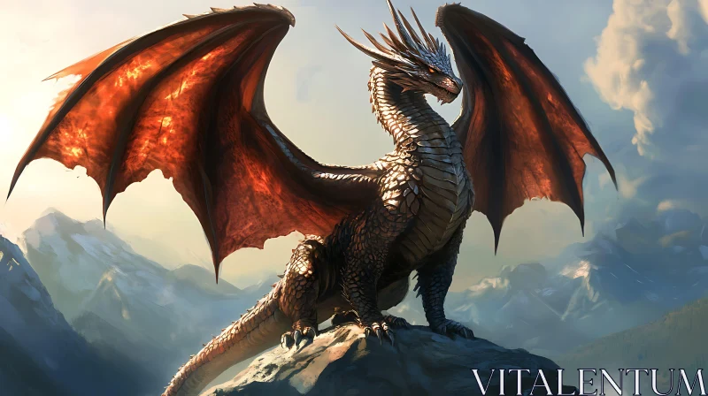 Fantasy Dragon in Mountain Landscape AI Image