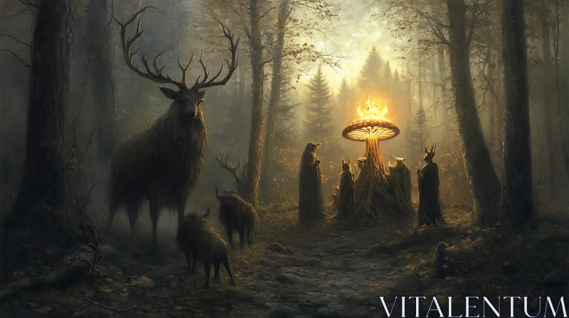 Mystical Deer in Forest AI Image