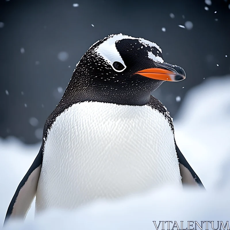 Gentoo Penguin in a Snowy Landscape AI Image