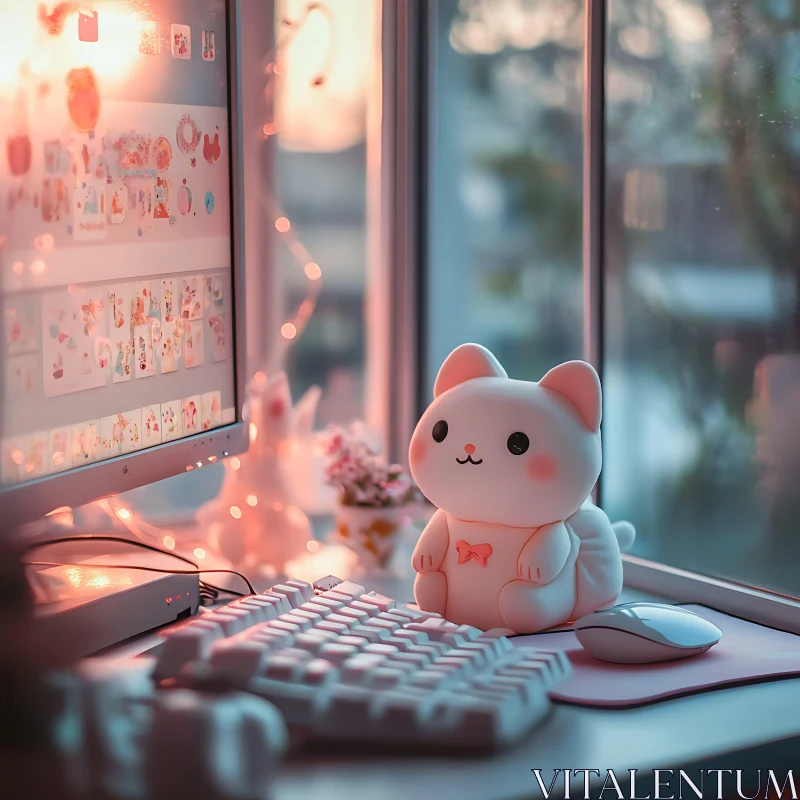 Inviting Workspace with Cat Decor AI Image