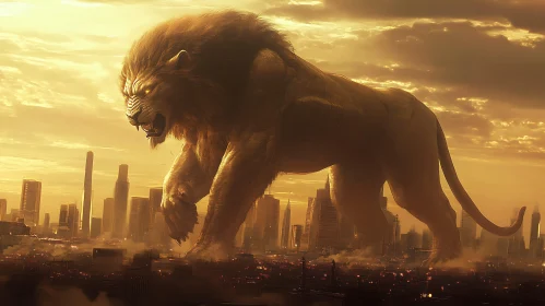 Giant Lion in Urban Landscape