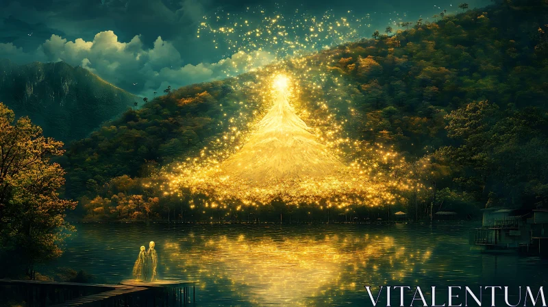 Luminous Mountain and Water Reflection AI Image