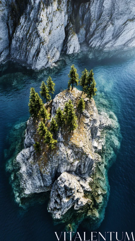 AI ART Solitary Rocky Island with Trees