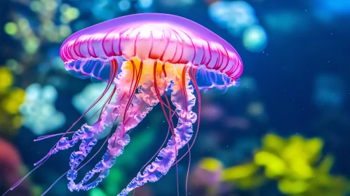 Vibrant Marine Life: Glowing Jellyfish in Deep Sea