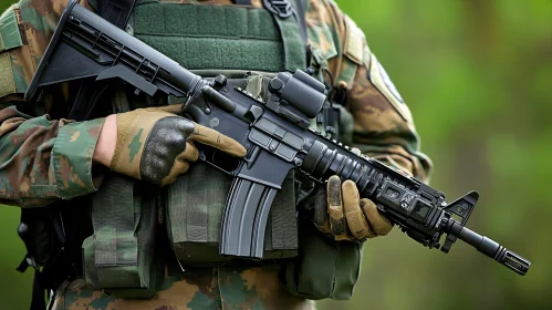 Camouflaged Soldier with Firearm