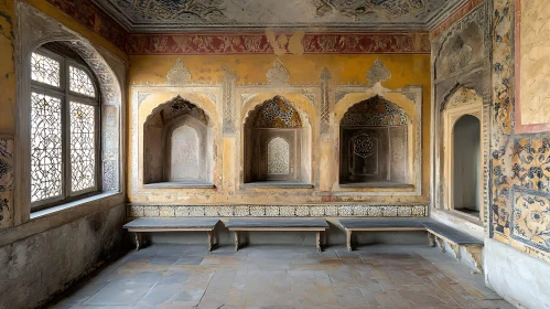 Arched Interior with Benches and Ancient Design