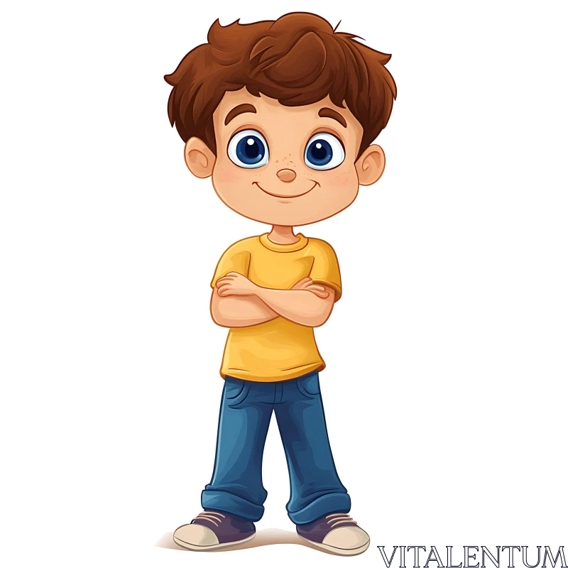 AI ART Smiling Cartoon Boy in Yellow Shirt