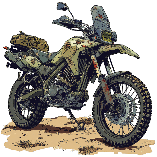 Camouflage Dual-Sport Motorcycle Digital Illustration POD Design