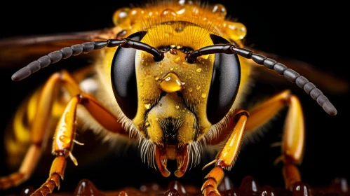 Close-up of a Yellow Wasp Against a Black Background