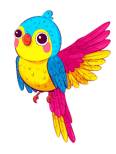 Colorful Cartoon Parrot Illustration on Transparent Background POD Design