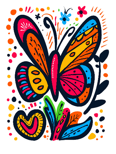 POD Design Colorful Folk Art Butterfly with Abstract Patterns