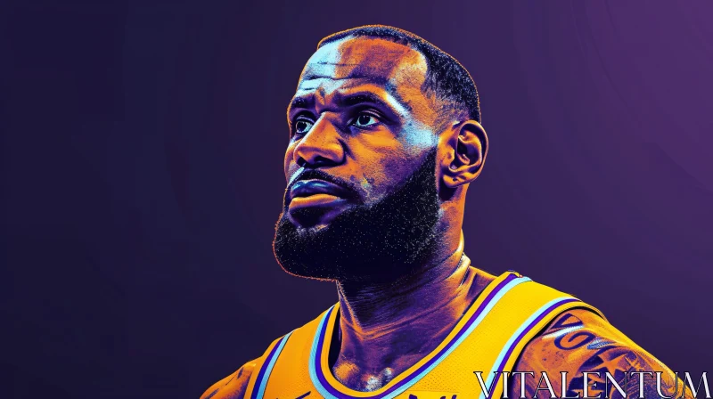 AI ART Intense Portrait of LeBron James in Yellow Jersey