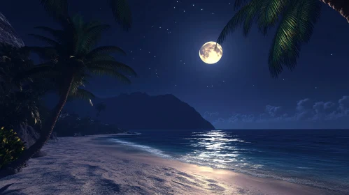 Nighttime Beach Serenity under Moonlight