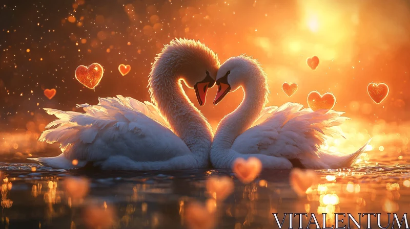 AI ART Swans Forming Heart Shape on Water