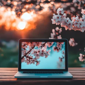 Cherry Blossoms and Technology at Sunset