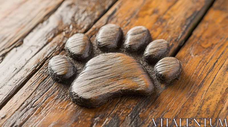 Detailed Wooden Paw Print on Rustic Plank AI Image