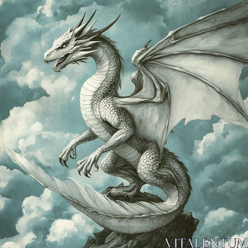 Fantasy Dragon Art: Serene Sky Guardian AI Image