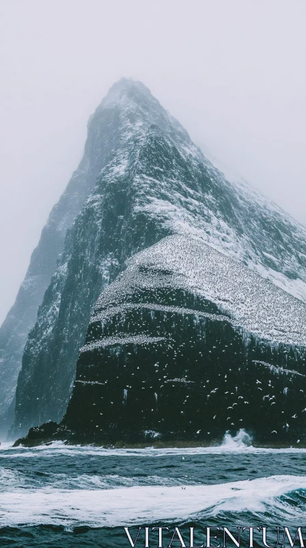 Snowy Mountain and Ocean Landscape AI Image