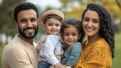 Smiling Family of Four in Warm Embrace