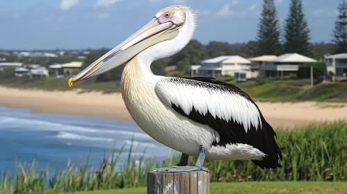 Pelican on Post Overlooking Beach