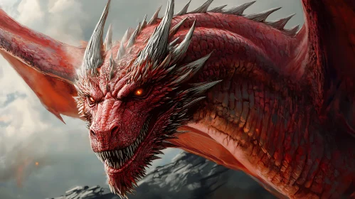 Crimson Dragon with Fiery Gaze