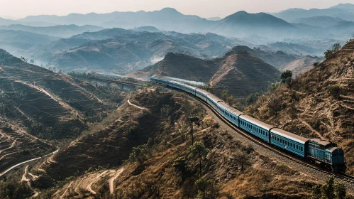 Train Through Mountainous Landscape