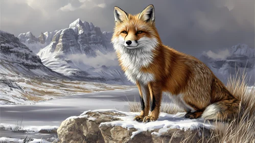 Graceful Fox on Snowy Mountain