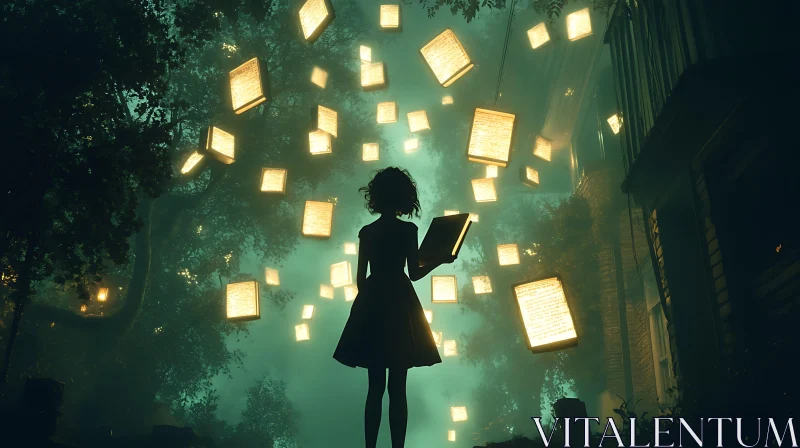 AI ART Enchanted Reader in the Forest of Light