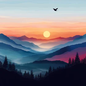Peaceful Mountain View at Sunset
