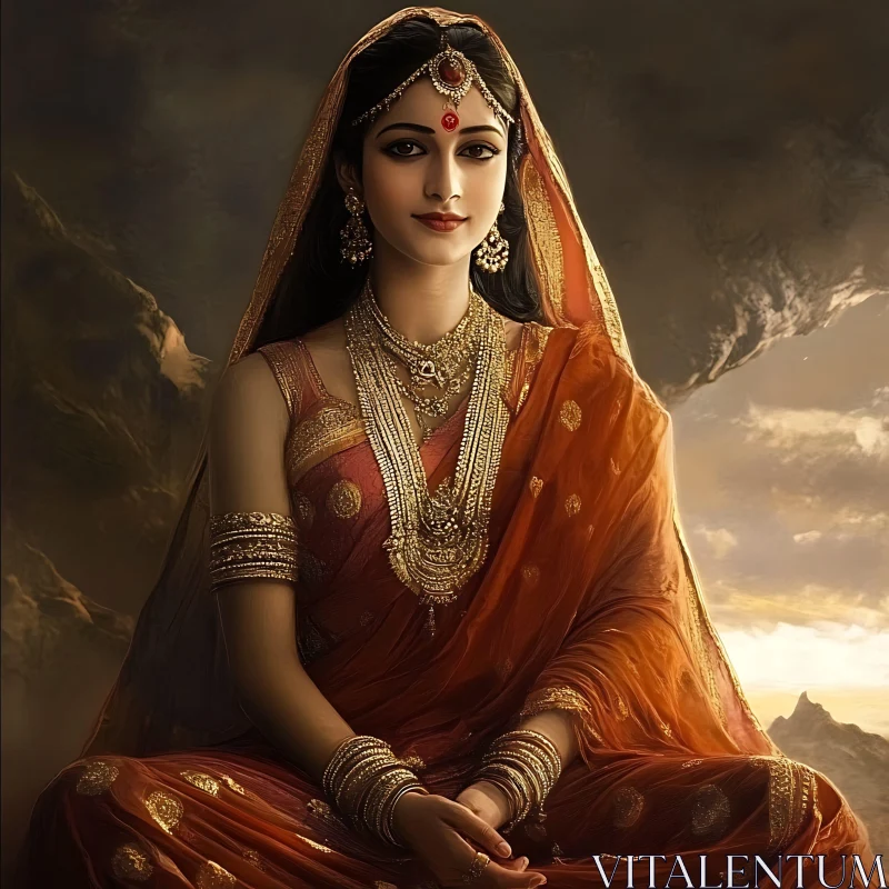 Portrait of Woman with Gold Jewelry AI Image