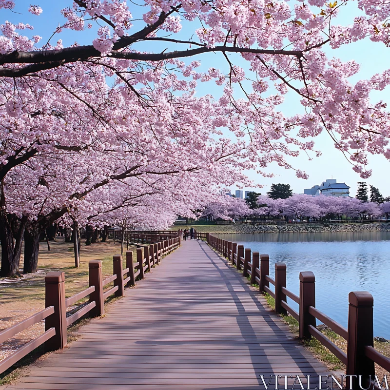 Tranquil Walk with Cherry Blossoms AI Image