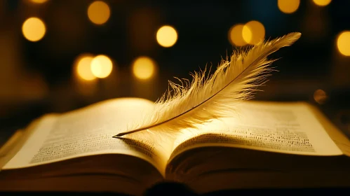 Vintage Feather Writing on Open Book