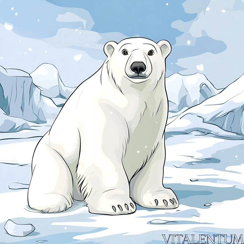 AI ART White Bear in Snowy Landscape