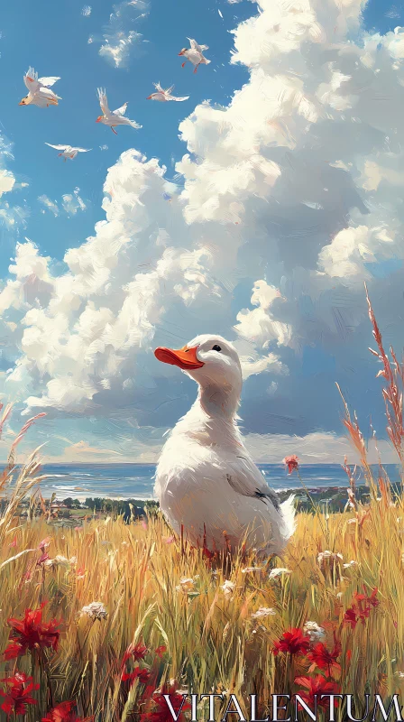 Tranquil Duck Amidst Nature's Beauty AI Image