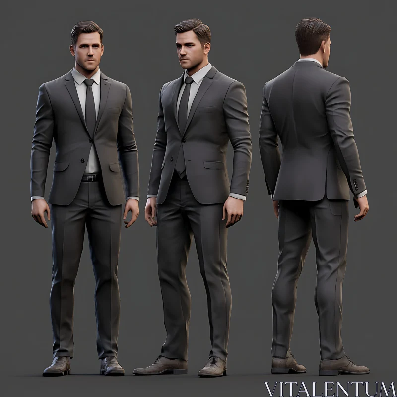 Elegant Man in Formal Grey Suit AI Image