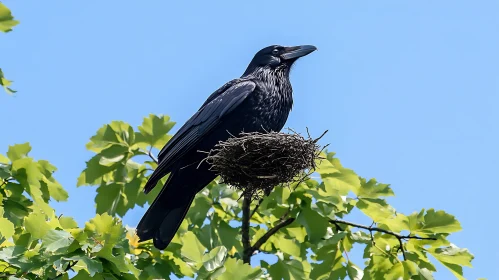 Black Raven Bird in Natural Habitat