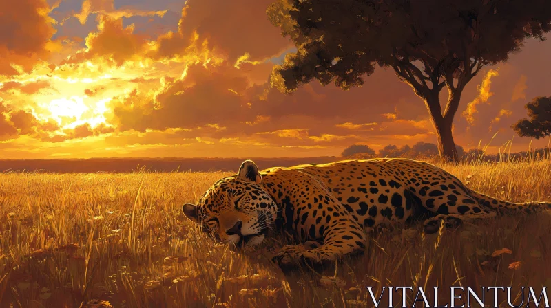 AI ART Leopard Resting in the Golden Light