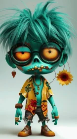 3D Rendered Cartoon Zombie with Glasses