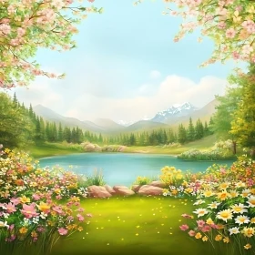 Scenic Nature Landscape with Mountains and Lake