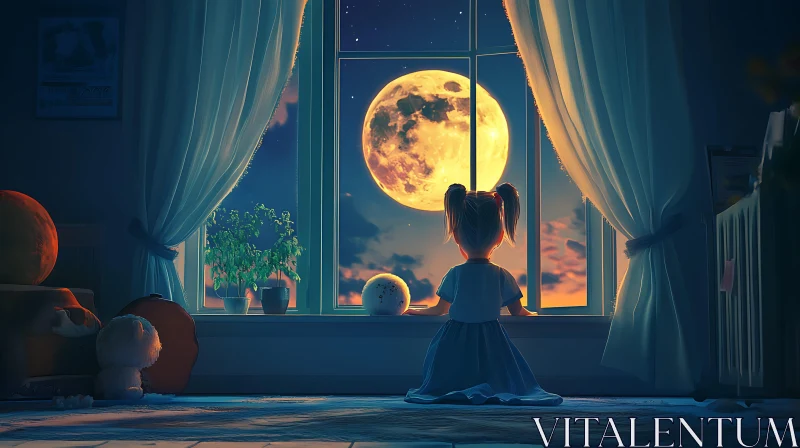 AI ART Girl at Window: Moonlit Serenade