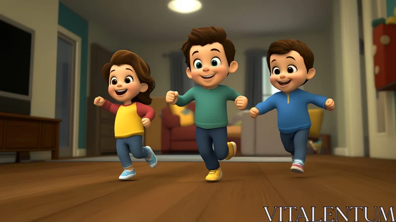 AI ART Happy Cartoon Children Running Together