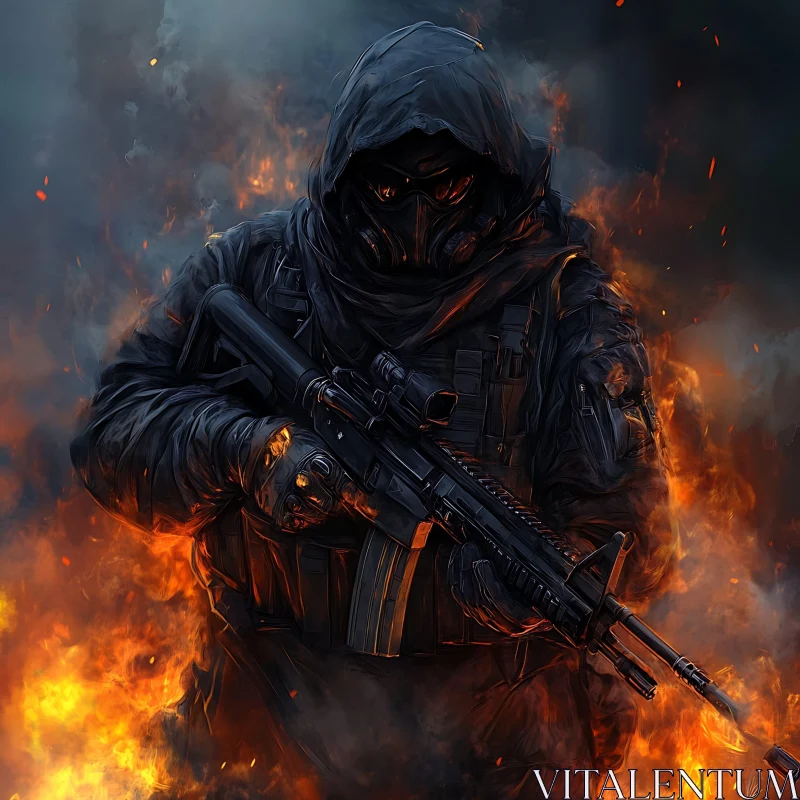 AI ART Hooded Soldier in Smoky Inferno