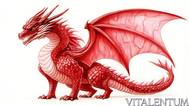 AI ART Crimson Winged Dragon Illustration