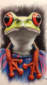 Vivid Frog Artwork with Red Eyes and Orange Limbs