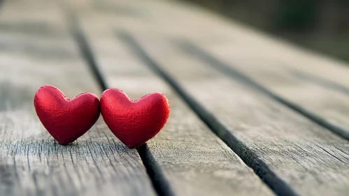 Red Hearts on Wooden Table